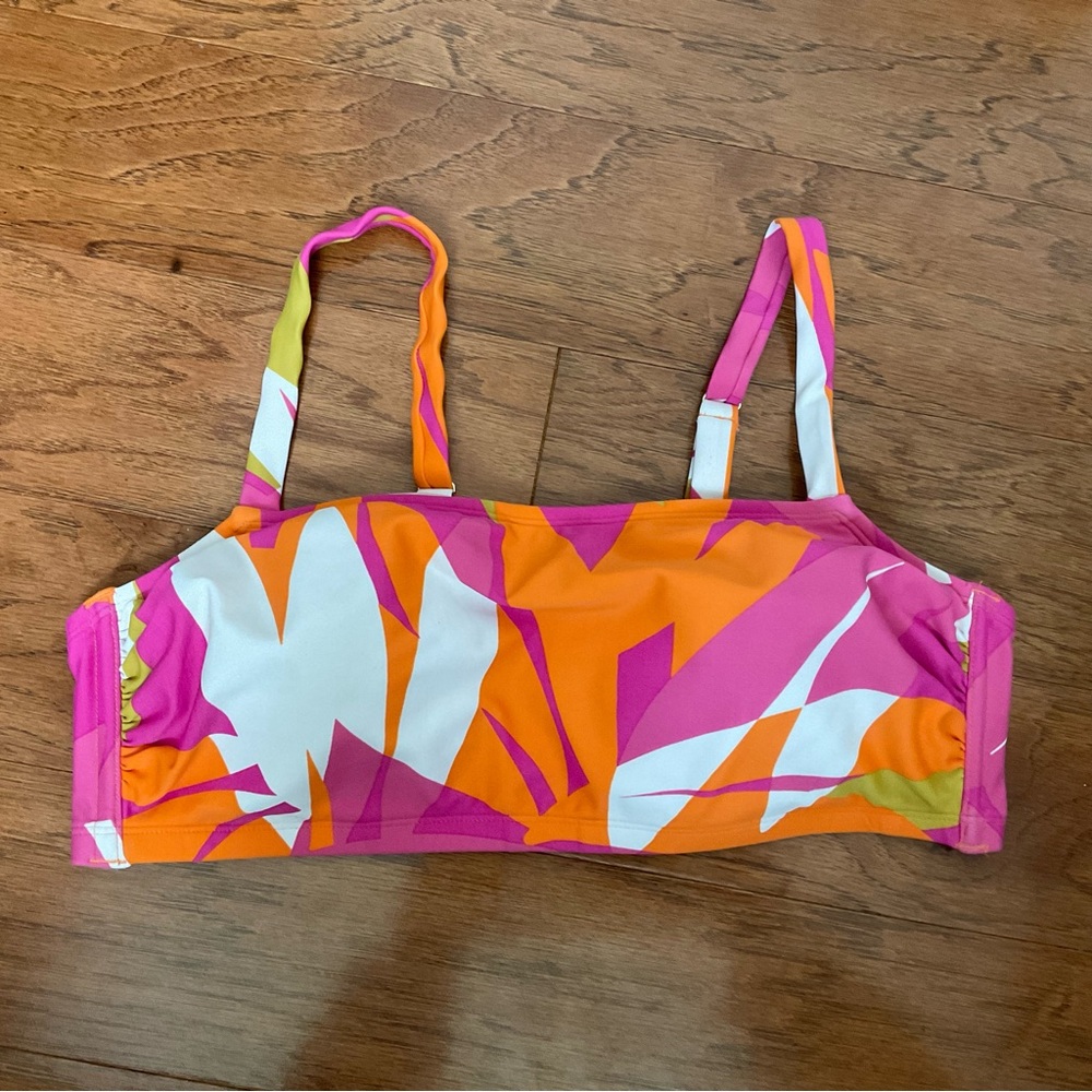 Kona Sol Pink, Orange, White Tropical Print Swim Top Size 1X Pool Summer Beach